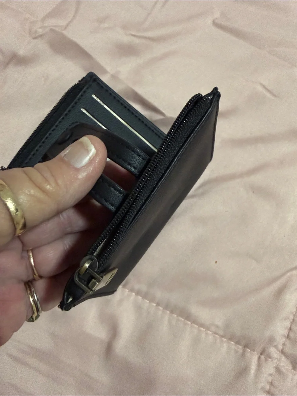 Classic Black Women's Wallet - Compact Snap & Zip Card Holder